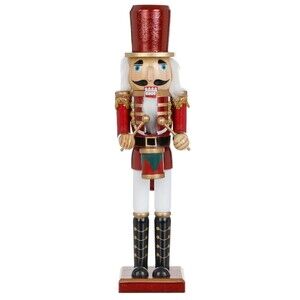 Wooden Christmas Nutcracker, 15", ROYAL SOLDIER IN LONG RED HAT WITH DRUMS, BO